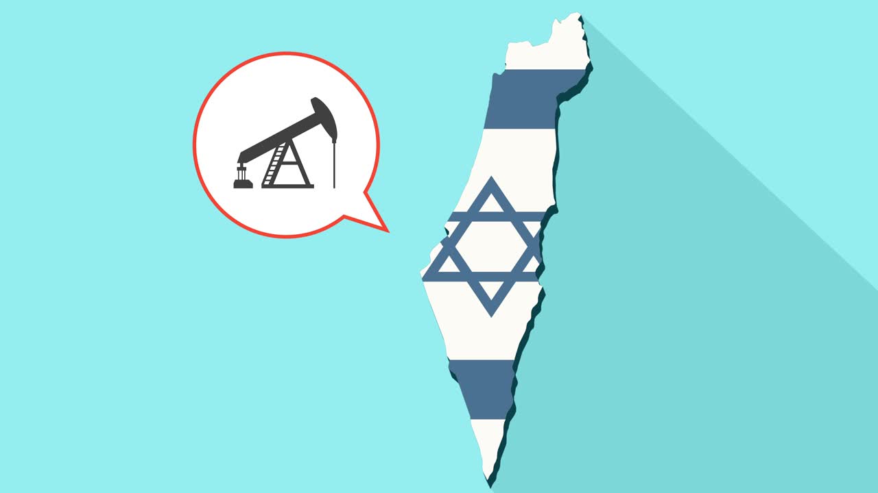 긴 그림자 이스라엘 지도와 그 발, 그리고 말 머리 프를 가진 만화 풍선의 애니메이션