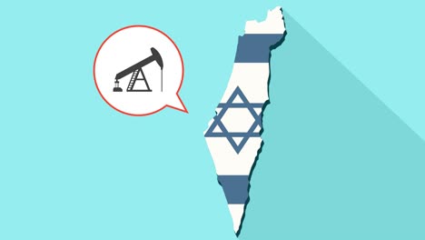 animación de una larga sombra mapa de israel con su bandera y un globo cómico con una bomba de cabeza de caballo