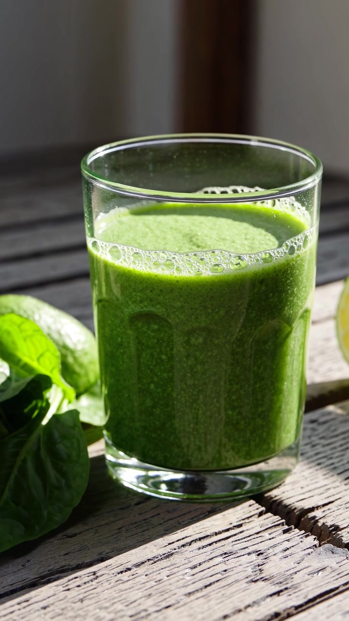 Mescolare un frullato verde salutare con spinaci e lime.