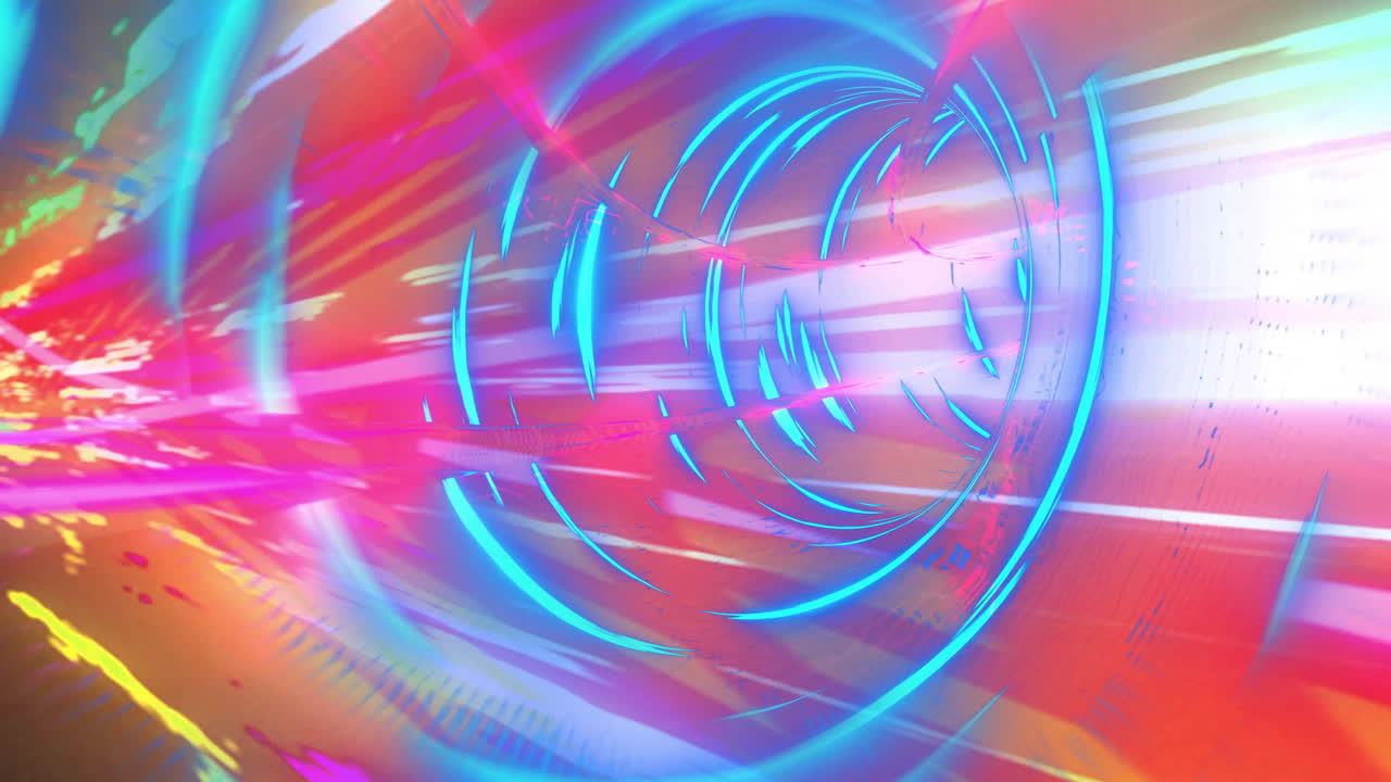 Futuristic tunnel animation with colorful light trails and circular patterns
