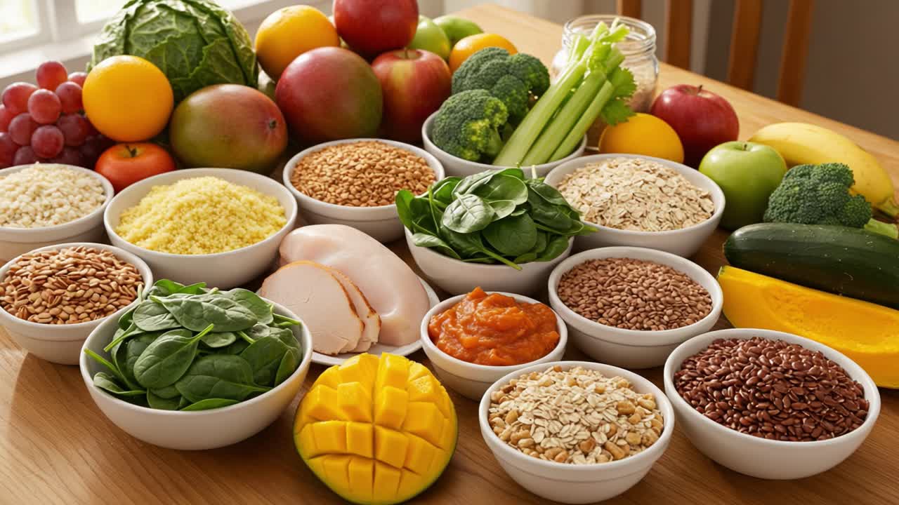 A Vibrant Array of Fresh Fruits and Vegetables Displayed on a Table, Highlighting Healthy Ingredients for Nutritious Meals.