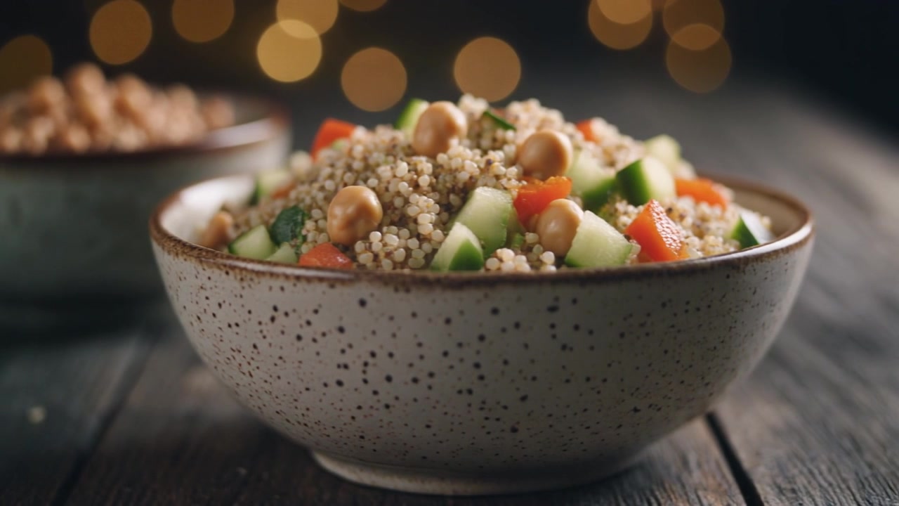 Bol de salade de quinoa fraîche aux pois chiches et légumes