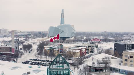 canadian flag blows in the wind with human rights museum in the background