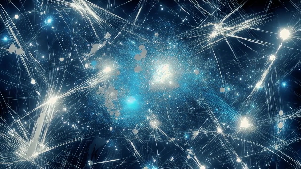 Connessione di rete digitale astratta con particelle di luce luminose