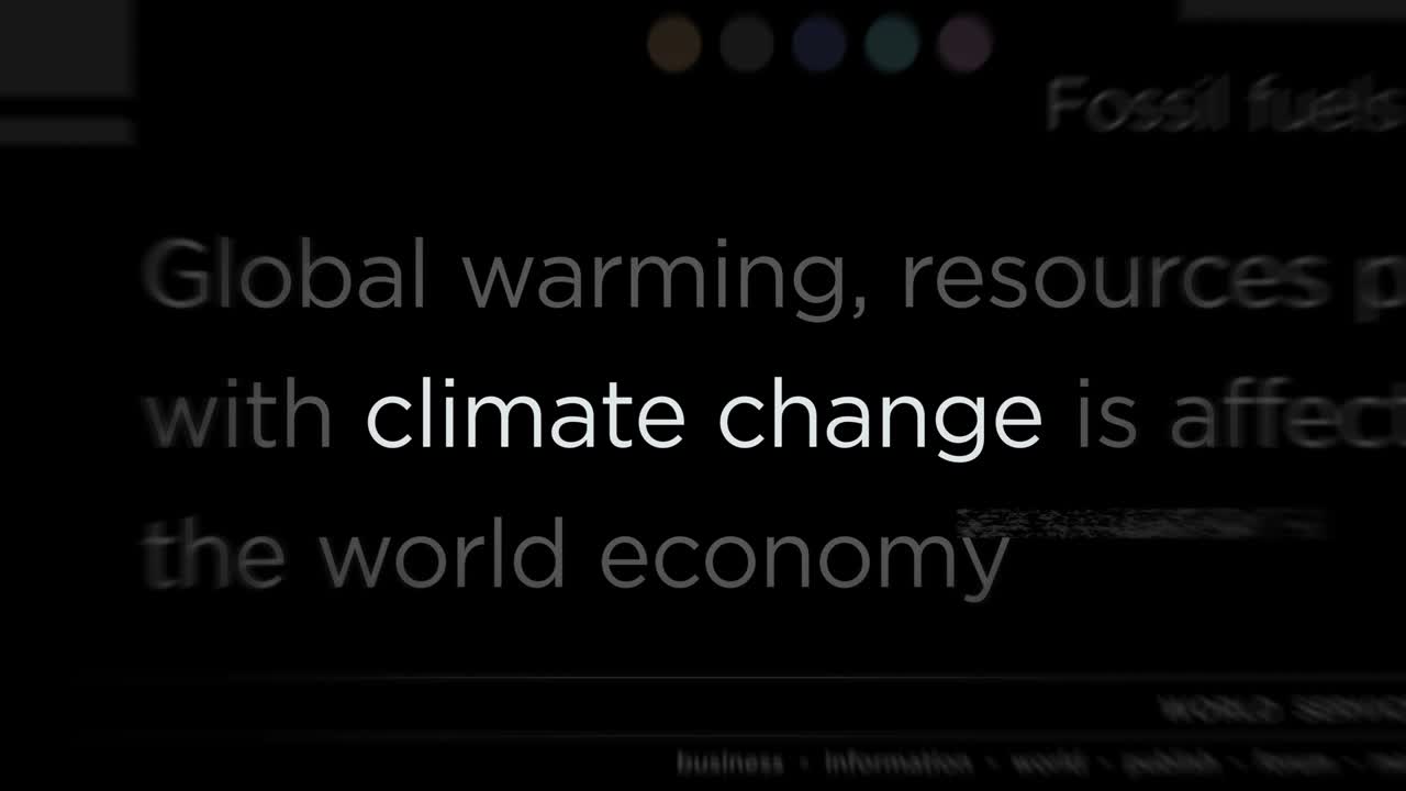 Titoli di notizie sui media con Cambiamento Climatico e riscaldamento globale in loop continuo.