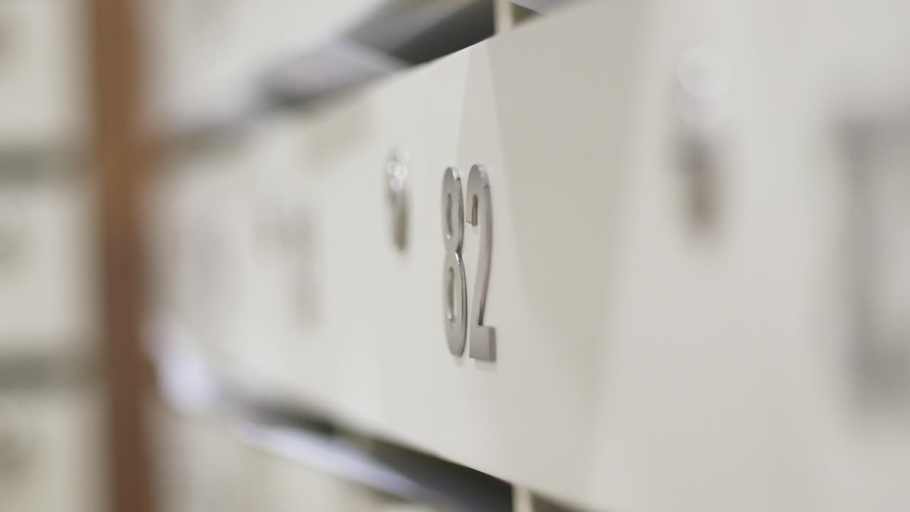 Close-up of drawers with number 82