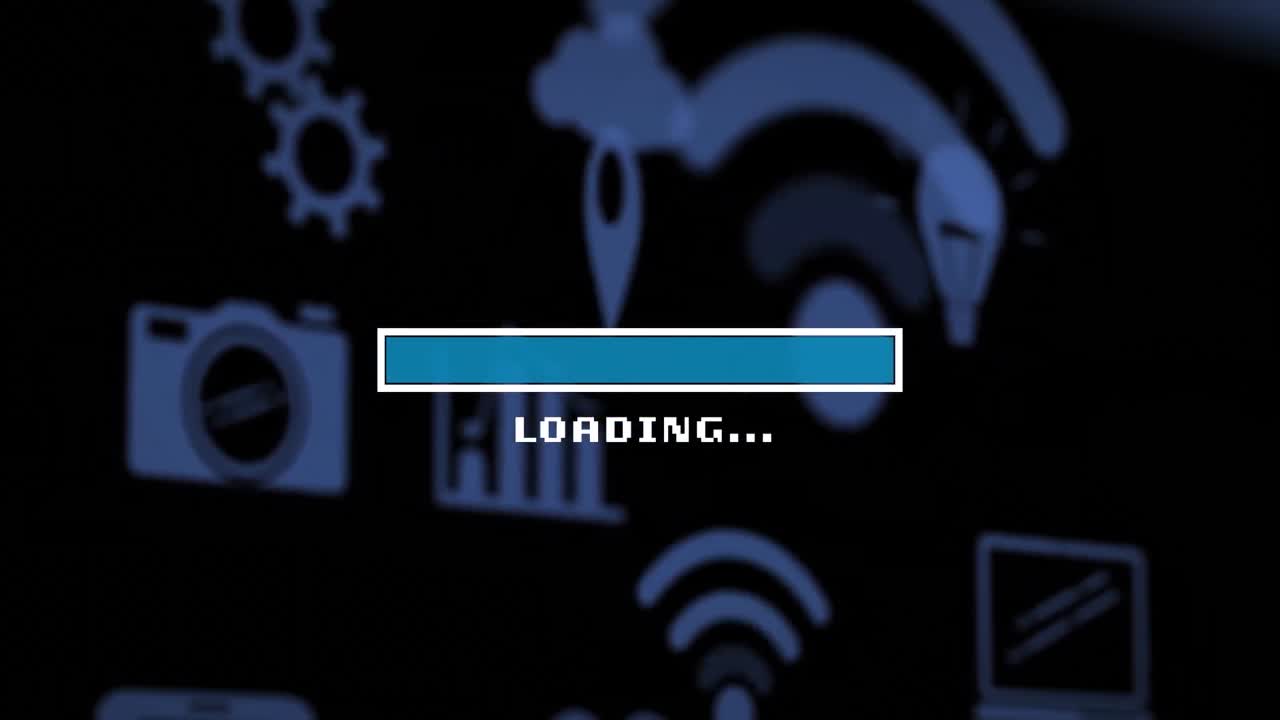 Animation of data loading bar over media icons