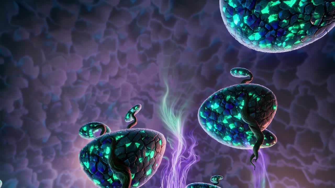 신비로운 구름의 바다에서 떠다니는 크리스탈 섬들