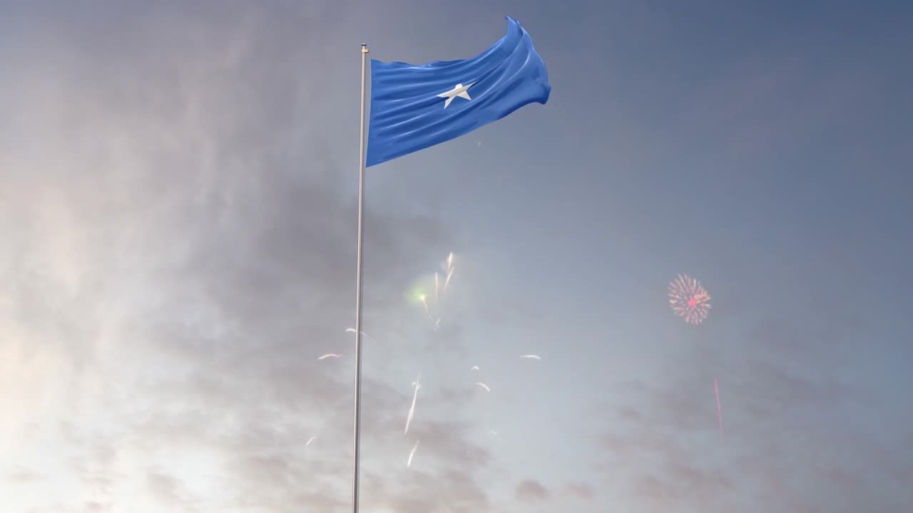 Somalia Flag With Fireworks Background
