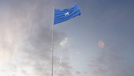 Somalia Flag With Fireworks Background