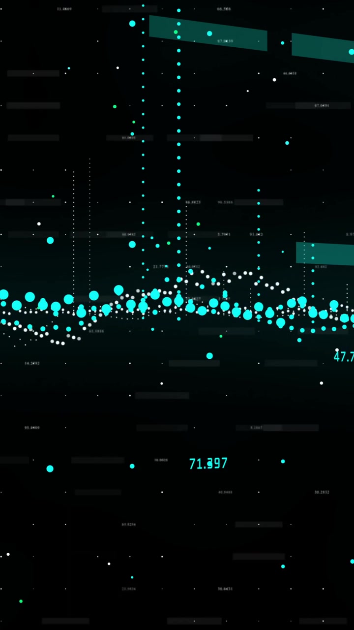 Animation of glowing dots and lines for digital data visualization on dark background