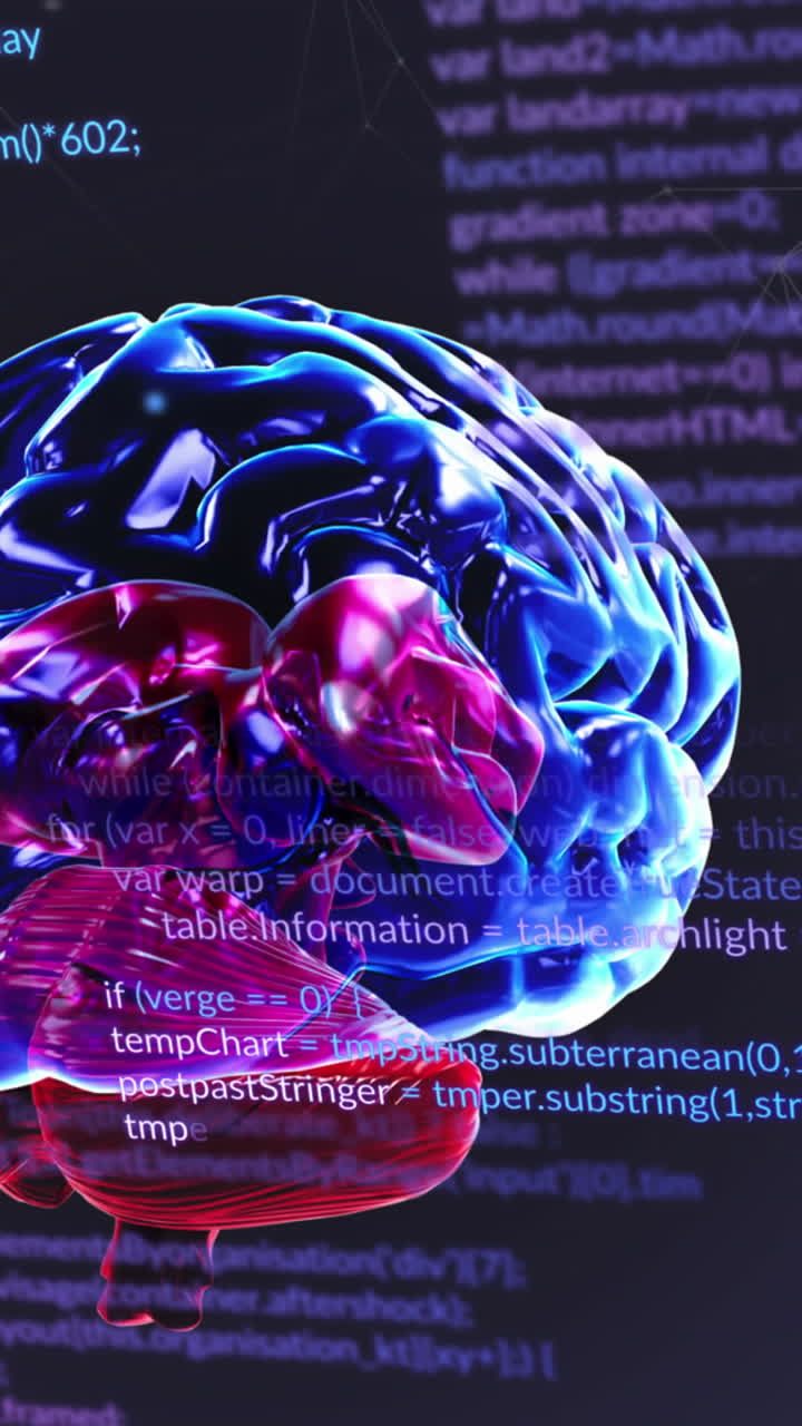 animación del procesamiento de datos y el cerebro en fondo negro