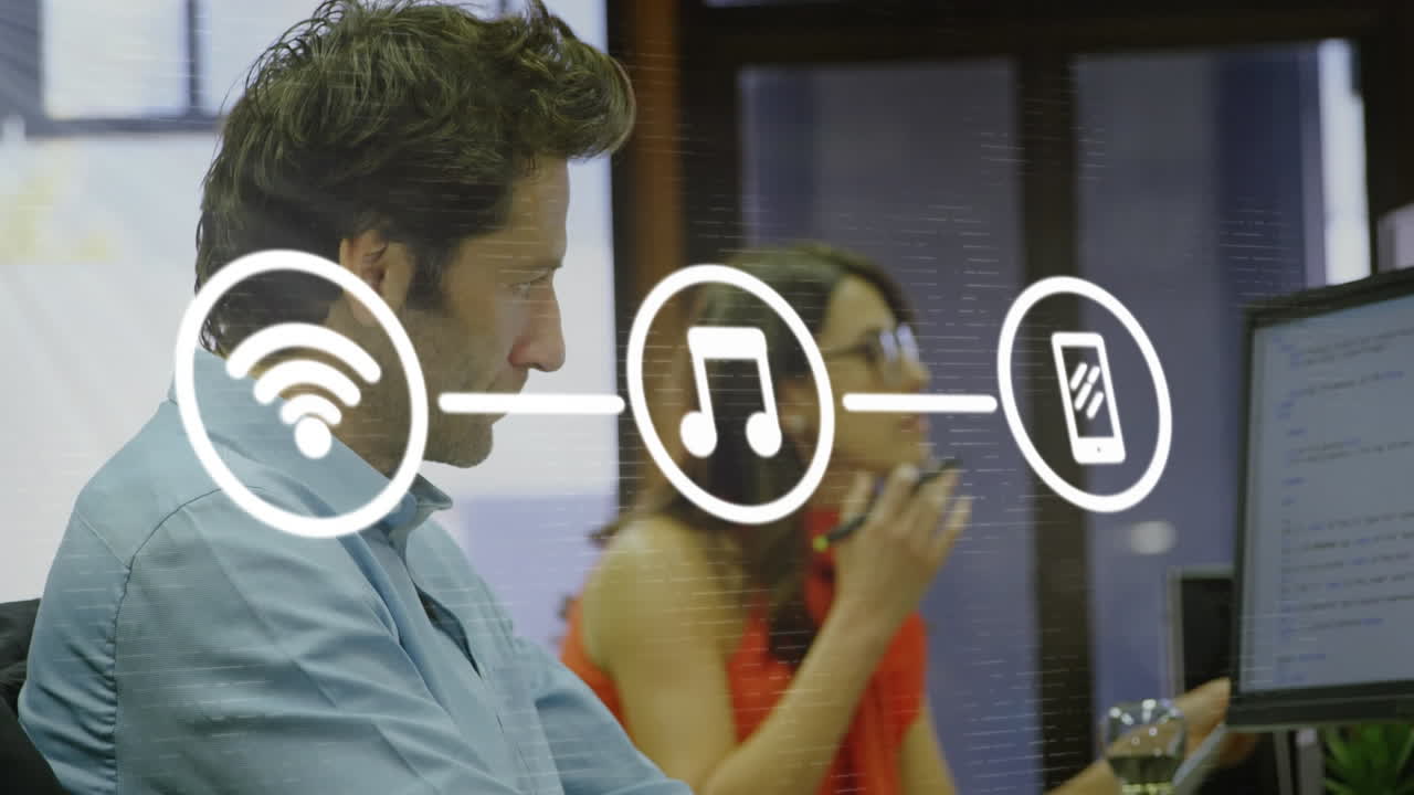 animación de la red de conexiones con iconos sobre colegas de negocios