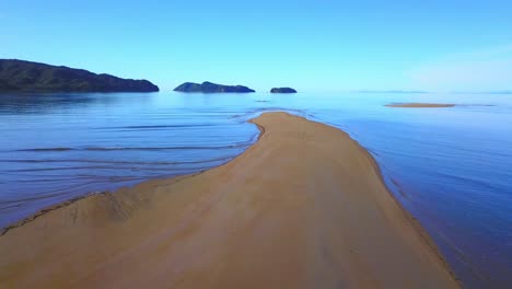 stunning aerial veiw over sand bar in the tasman bay near abel tasman national park with birds