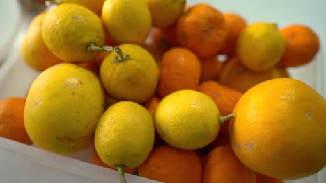 tray of lemons and oranges in the table