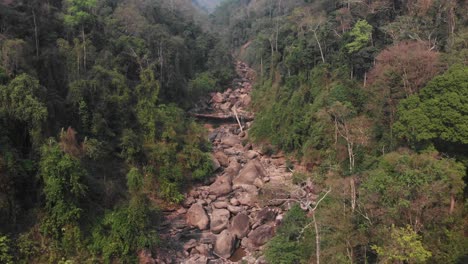 the famous song sa waterfall at laos during dry season, aerial