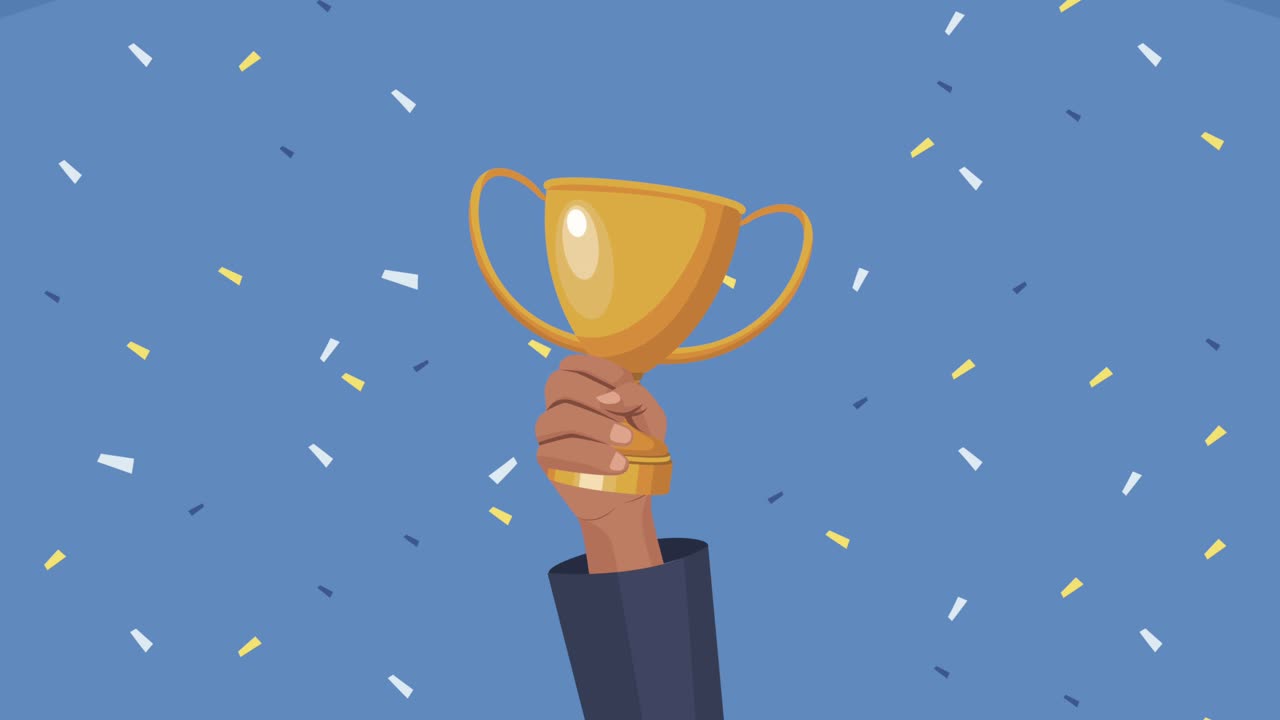 animación del trofeo de graduación levantando la mano