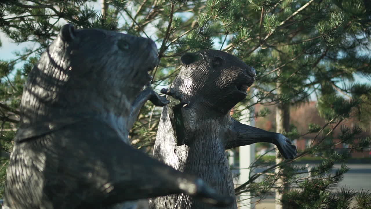 Mr and Mrs Beaver sculpture at CS Lewis Square, Belfast, Northern Ireland