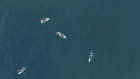 Aerial-Top-Down-Drone-view-of-surfers-at-La-Bocana-El-Tunco-El-Salvador