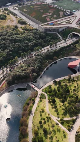 aerial vertical shot of parque la mexicana in santa fe, mexico city