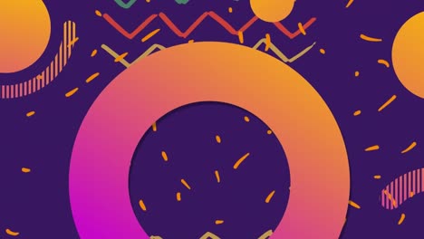 Animation-of-orange-and-pink-circles-and-shapes-over-violet-background