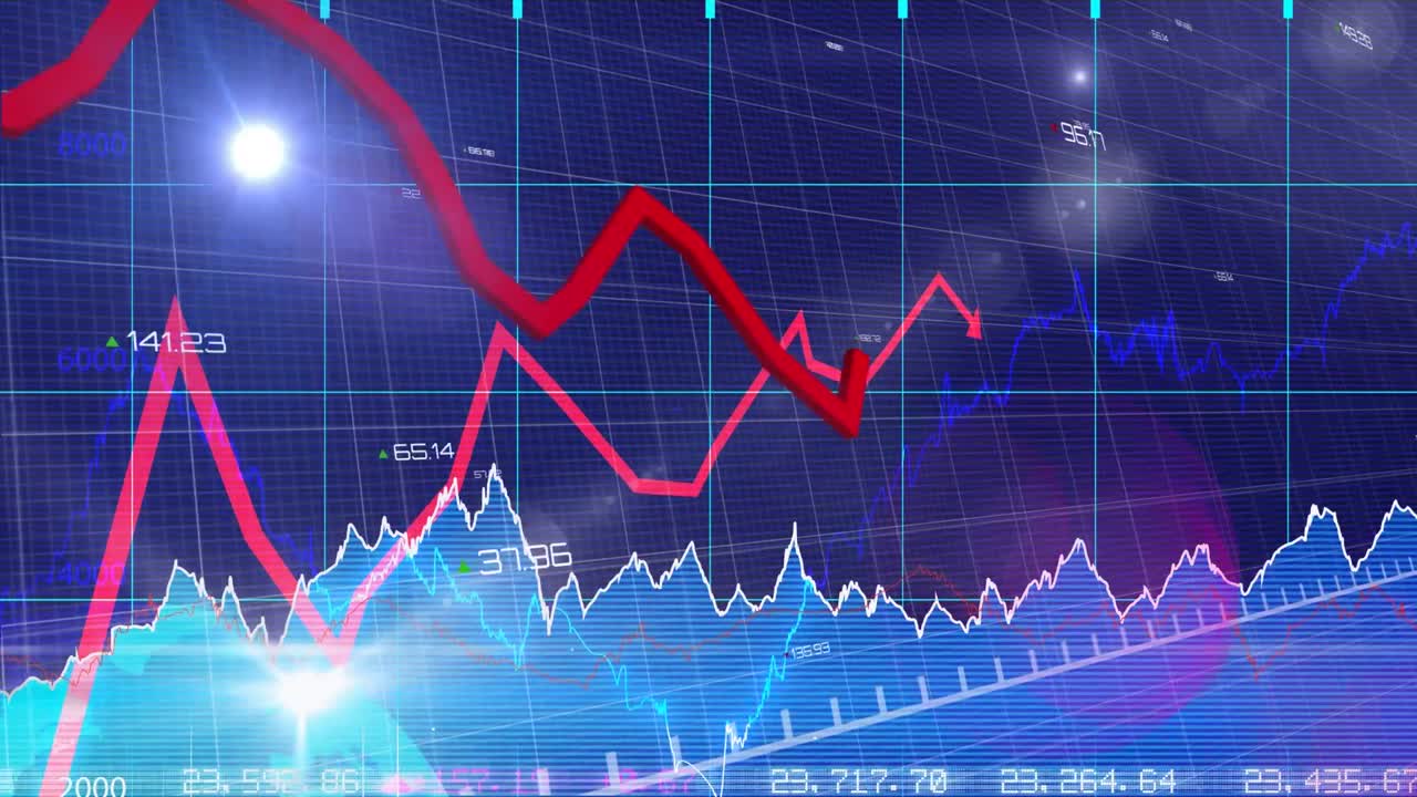 Animasi pemrosesan data keuangan pada layar digital