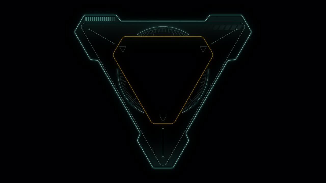 하드업 디스플레이 (hudui) 기술 인터페이스와 미래의 요소와 함께 파란색 삼각형과 원 회전의 모션 그래픽 추상적인 배경 알파 채널 포함