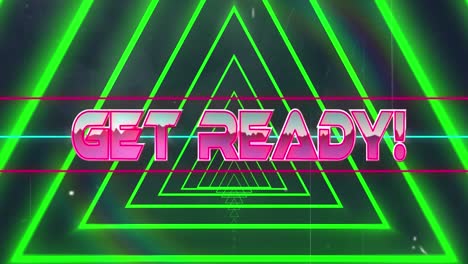 Animation-of-get-ready-text-over-neon-shapes-on-black-background