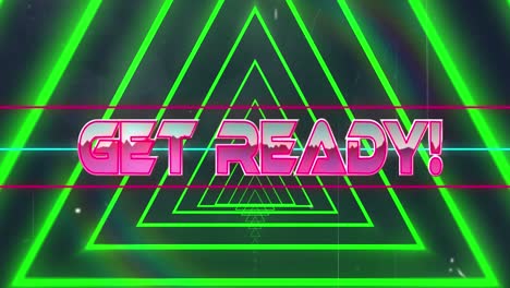 animation of get ready text over neon shapes on black background