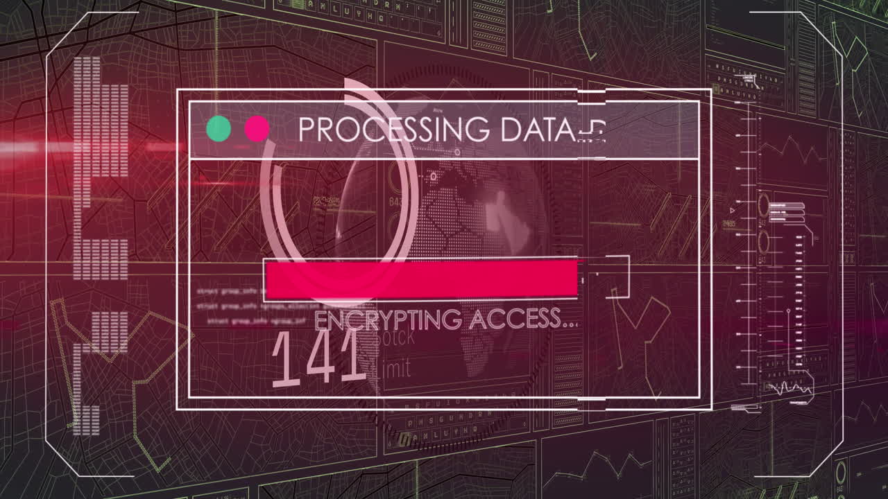 Animation of circles and data processing on black background