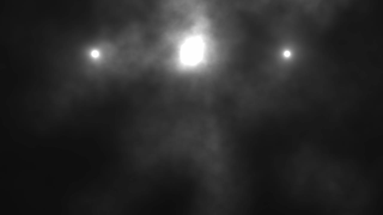 Sfondo astratto e texturizzato con motivi vorticosi bianchi e grigi su uno sfondo scuro, caratterizzato da tre distinti punti luce circolari e luminosi