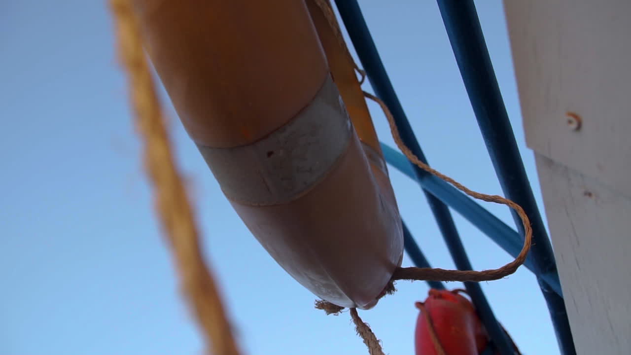 Old ship tackles. Old sailing ship vessel. Background. Close-Up. Slow Motion.