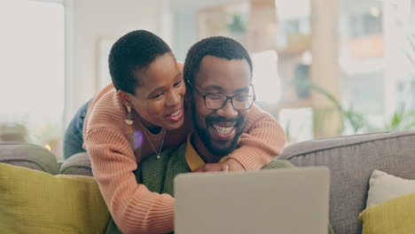 Home,-hug-and-black-couple-with-laptop