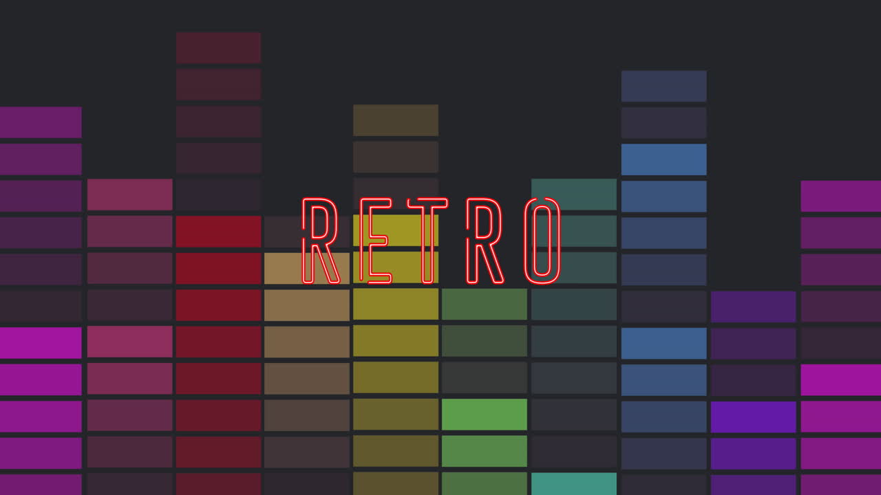 Animation of retro text over colourful columns