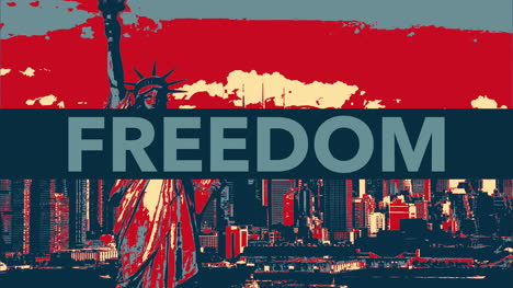 animated closeup text freedom on holiday background