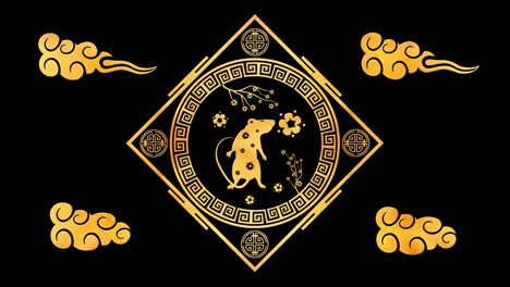 gold chinese new year background with gold and black, rat, 3d rendering loop 4k. magical happy new year animation