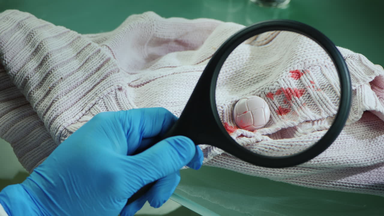 범죄 연구소 직원이 옷에 대한 증거 조사 1