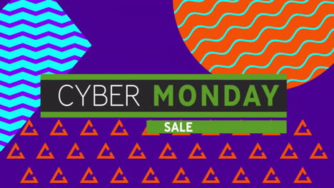 animation of cyber monday sale text over vibrant pattern background