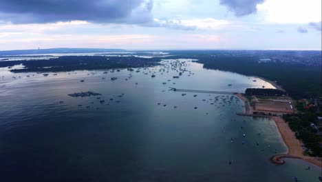 Aerial-View-Of-Mertasari-Harbour-In-Sanur-Beach-Street-Walk,-Sanur-Kaja,-Kota-Denpasar,-Bali,-Indonesia