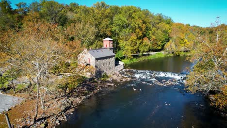 historic mill autumn drone wilmington delaware brandywine river