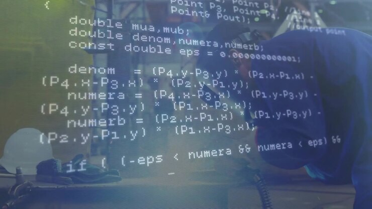 Soldador acendendo o arco da tocha e causando uma sobreposição de código de requisição HTTP C++ durante a fabricação de metal