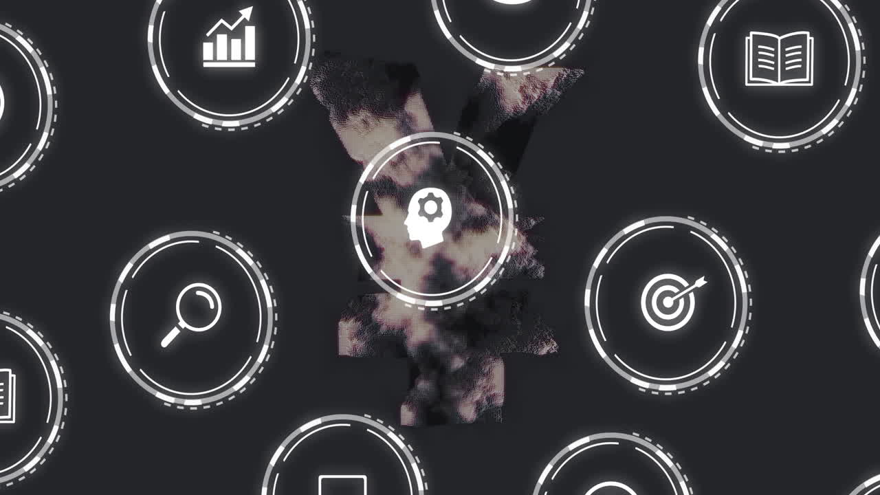iconos de negocios y animación de análisis de datos sobre un fondo abstracto