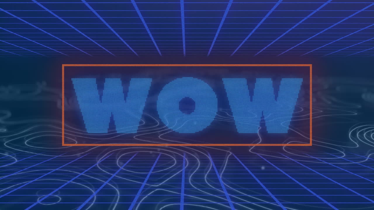 파란색 배경에  ⁇ 색 선 위에 파란색 선을 가진 와우 텍스트의 애니메이션