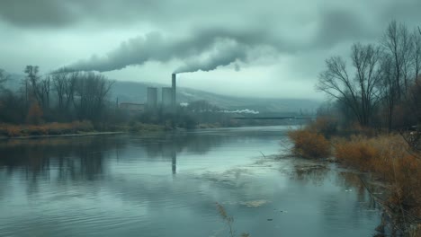 pollution over a river landscape