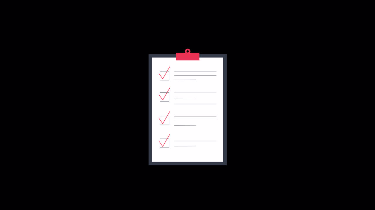 Animated Checklist on Clipboard with Red Checkmarks