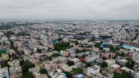 Nagole cityscape with flyover and sky. day time, push in, drone shot, 4k