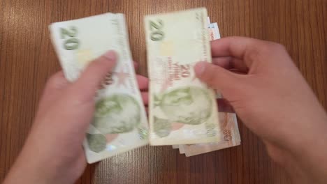 un adolescente contando una cantidad aleatoria de billetes de lira turca con el retrato de mustafa kemal ataturk, fundador de la república de turquía