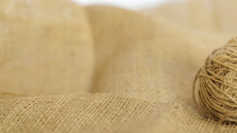 Closeup-Shot-Of-Natural-Jute-Fibre,-Decorative-Hessian-Burlap-Textile-For-Crafts