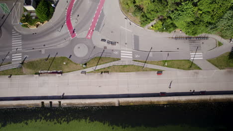 Road-and-Bike-Lane-city-infrastructure-in-Gdynia,-Poland,-aerial-top-down-view