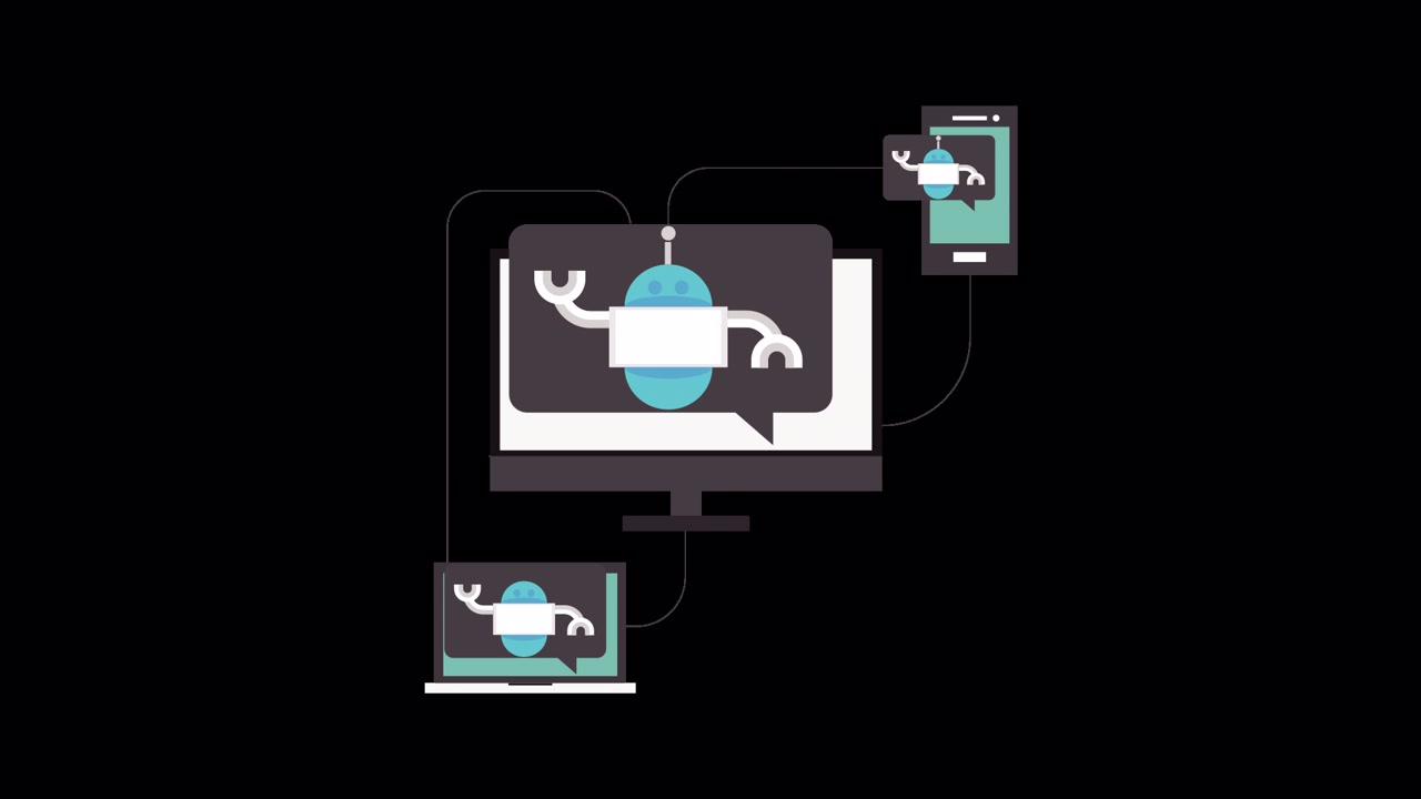 Animated Chatbot Connecting Desktop, Smartphone, and Laptop